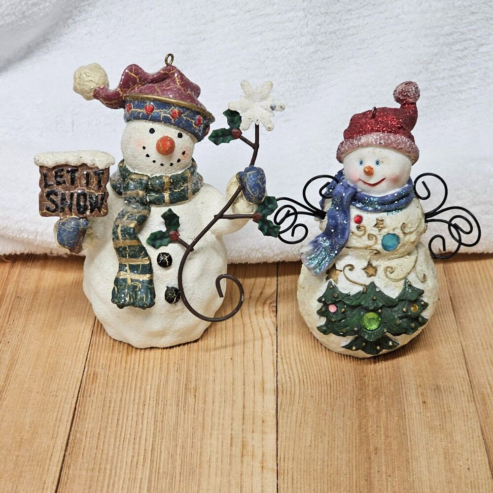 Snowman Pair Figurine Holiday Collection Lot of 2 Metal and Resin Mr & Mrs